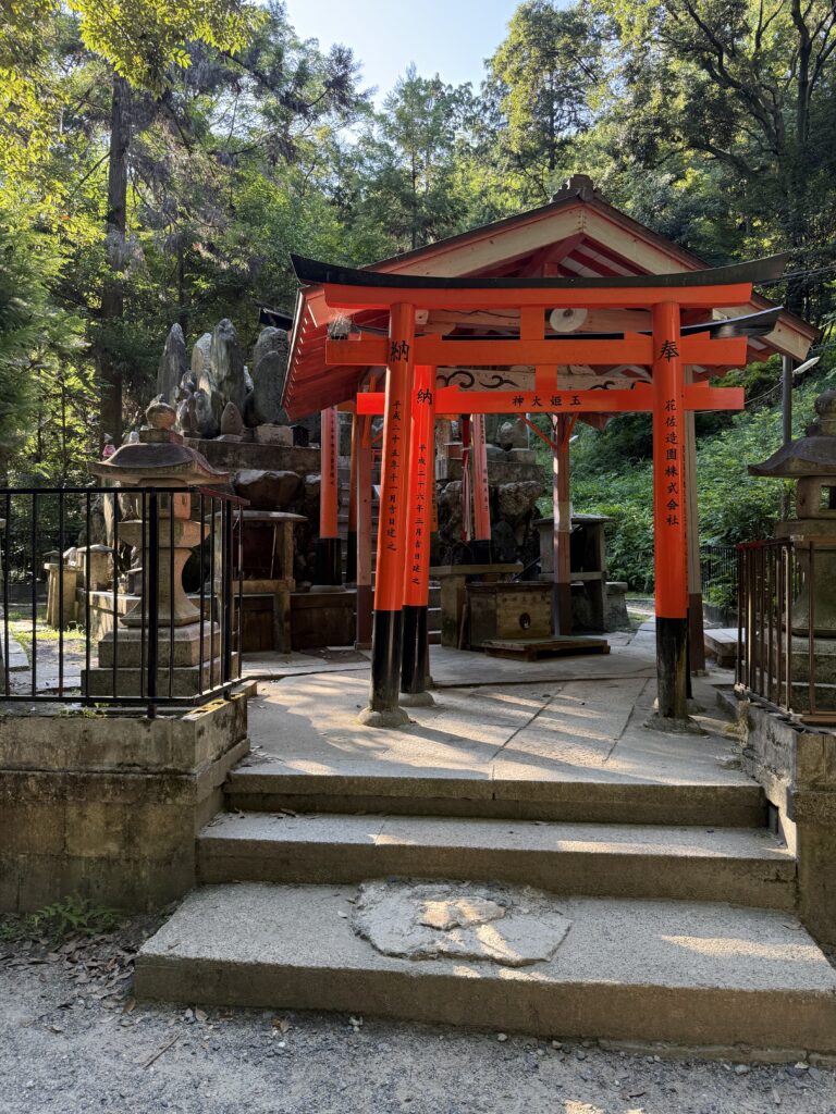 Fushimi Inari Taisha sub shrine under torii gates in Kyoto forest Sub-shrine along the Fushimi Inari Taisha torii gate trail in Kyoto, Japan