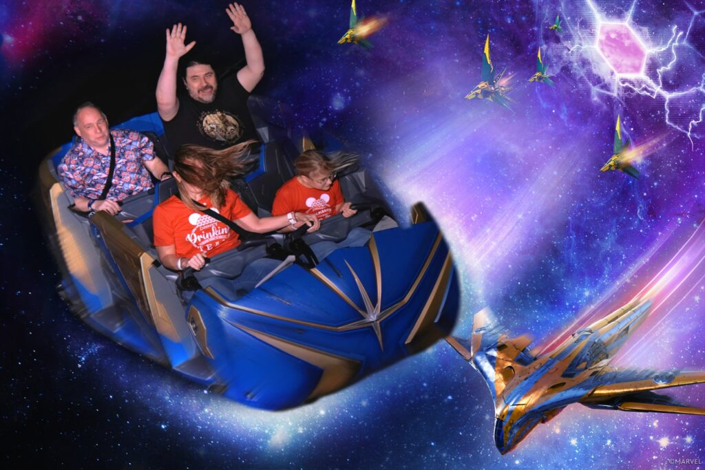 Ride photo from Guardians of the Galaxy during our post-cruise Disney World trip.