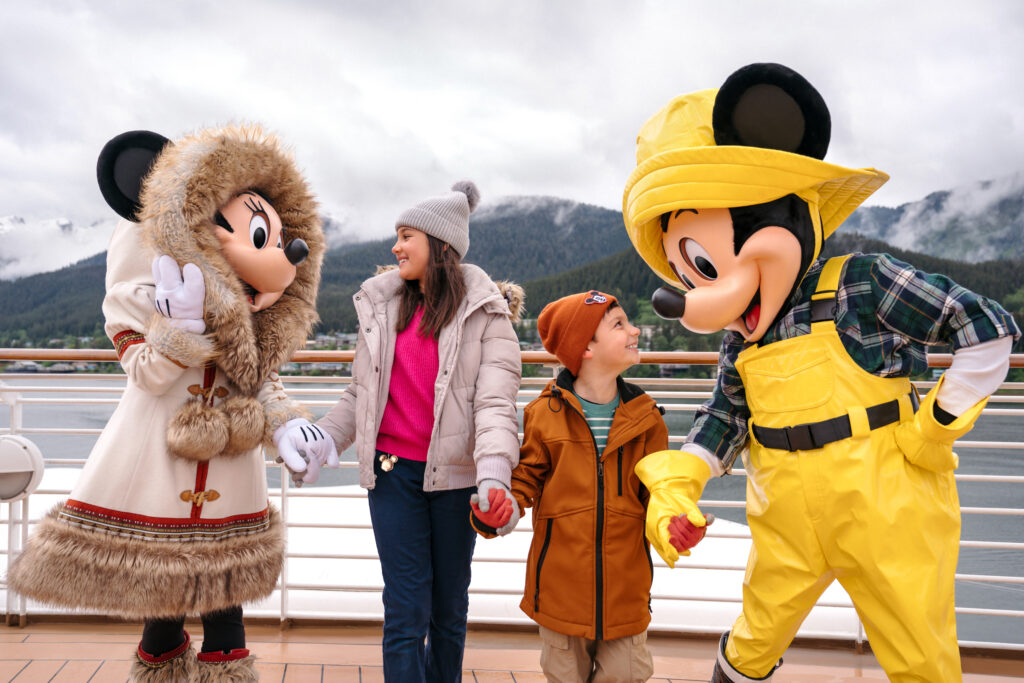 Mickey and Minnie in a photo session on a Disney Cruise Line Alaska Cruise