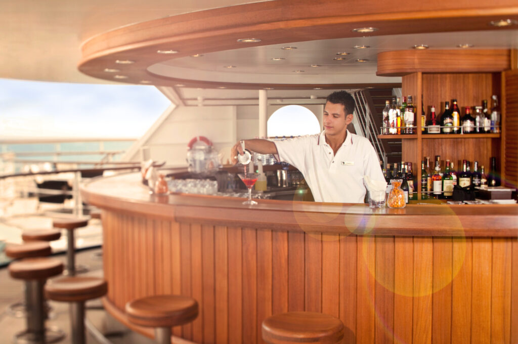 Seabourn Sky Bar bartender preparing a cocktail