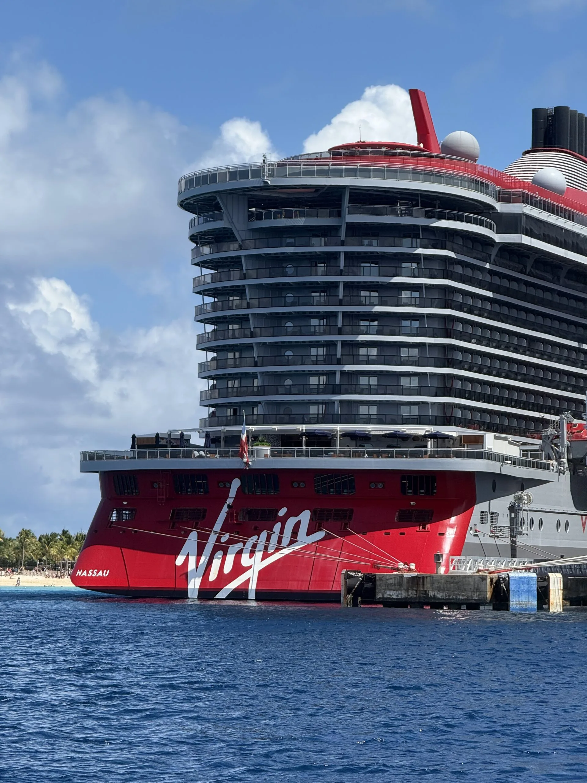 Scarlet Lady docked, part of a Virgin Voyages Scarlet Lady Review